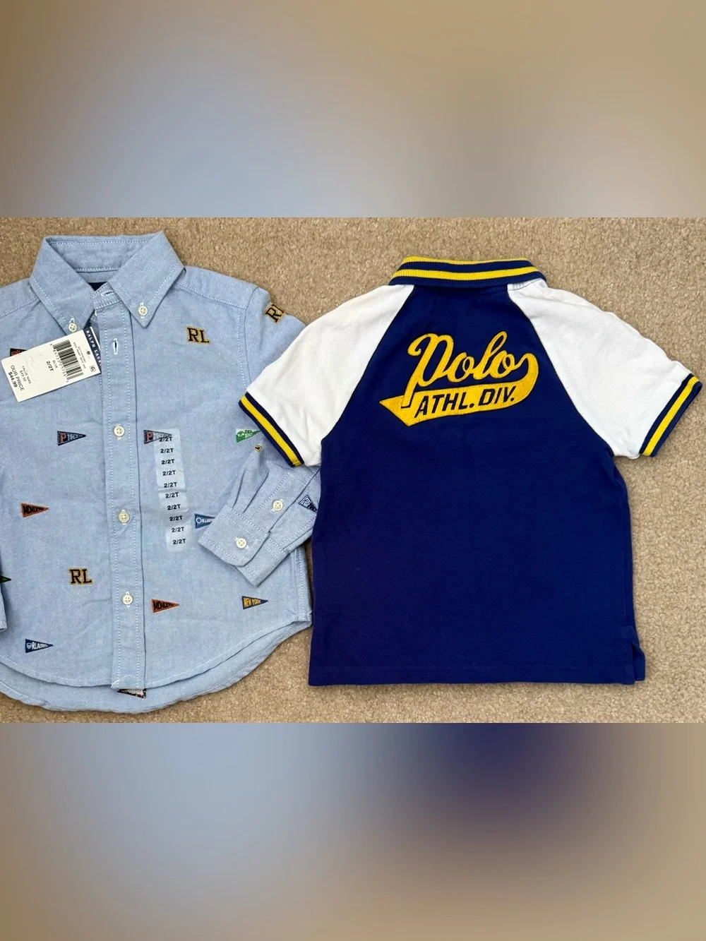 Ralph Lauren Toddler Boys’ Light Blue Oxford Button-Down NWT & Navy Polo Set- 2T